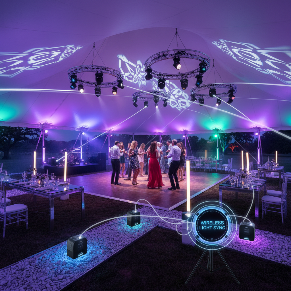 משולש תאורה לחתונה עם פס לד ונאון פלקס: תאורת LED אלחוטית לאירועים מיוחדים